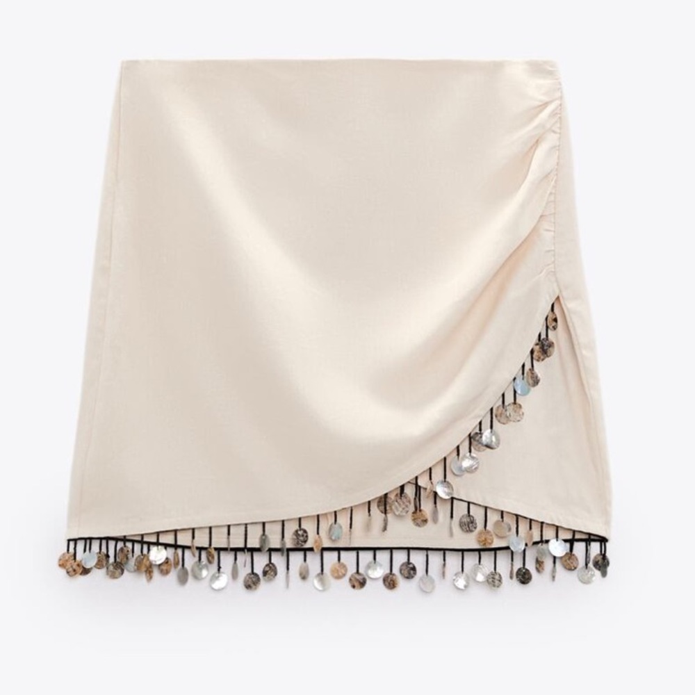 NWT ZARA BEADED LINEN BLEND MINI SKIRT